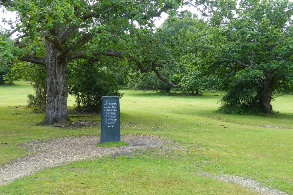 The Rufus Stone among oak trees near Minstead